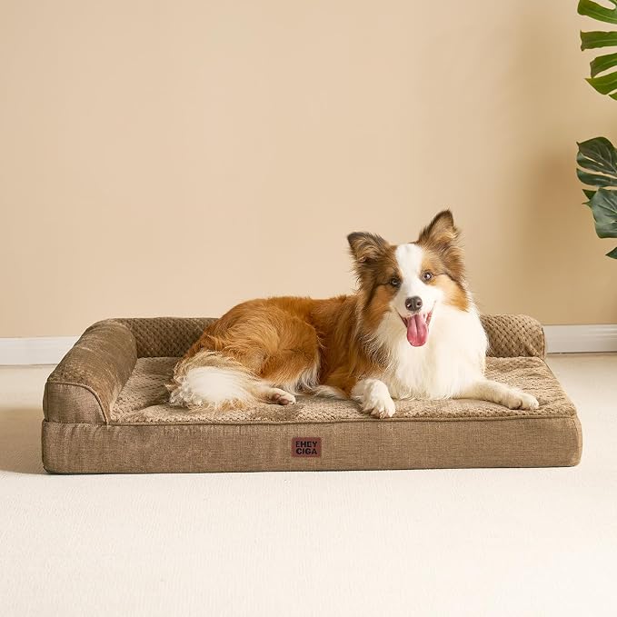 EHEYCIGA Extra Large Dog Bed Othorpedic, Memory Foam XL Dog Bed with Washable Removable Cover, Waterproof Pet Sofa Couch XLarge Size Dogs with Nonskid Bottom, 44x32x6.5, Camel | Washable Removable Cover, Waterproof Flat Pet Sofa Couch with Nonskid Bott...