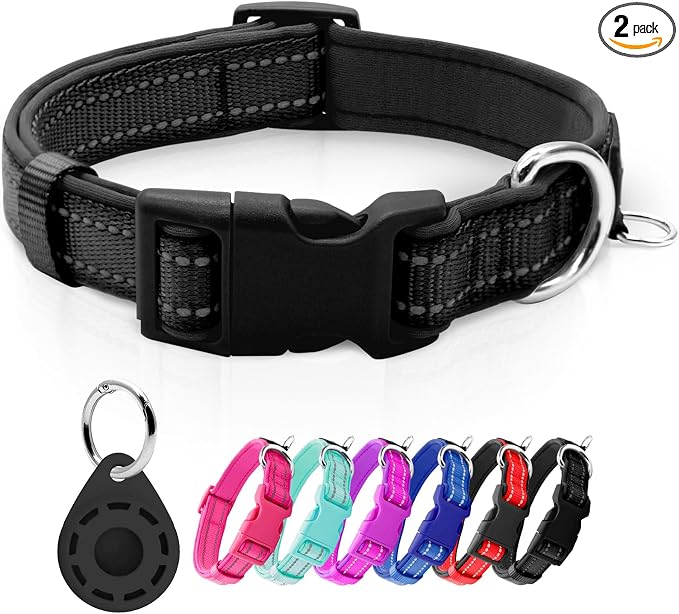 azuza Airtag Dog Collar, Puppy Collar with Airtag Holder, Black, XS