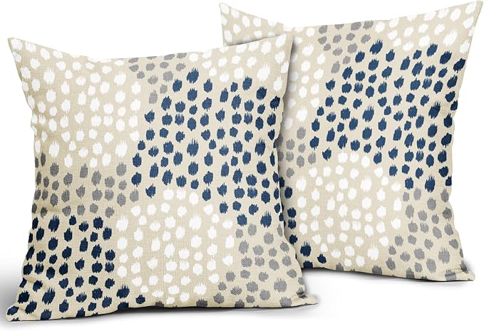 Blue White Pillow Covers 18x18 Set of 2 Boho Gray Polka Dot Throw Pillows Modern Trendy Print Decorative Outdoor Farmhouse Pillowcase Cushion Cover Linen Pillow Case Decor for Home Sofa Couch Bed