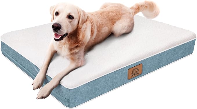 Sunheir Extra Large Orthopedic Dog Bed, Jumbo Waterproof Pet Bed Mat, Blue | Removable Machine Washable Cover, Thick Egg Crate Foam Support, Easy-Clean, Anti-Slip Bottom, Soft Dog Crate Bed 47.5"X29"X4"