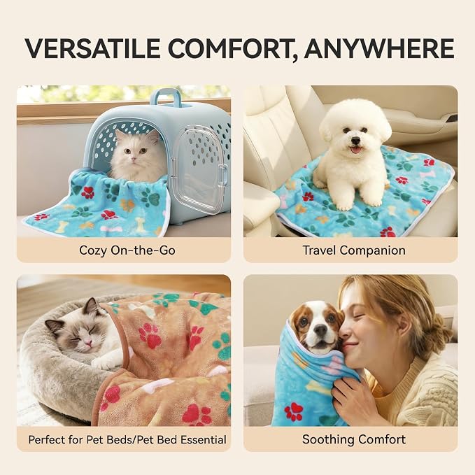 LINENLUX Dog Blankets 3-Pack, Super Soft Fluffy Fleece Pet Throw Warm | Premium flannel fleece pet throw for cats, puppies. Cozy warm for bed, crate, or couch naps; Bones and Claws-3pcs 31x20 inch