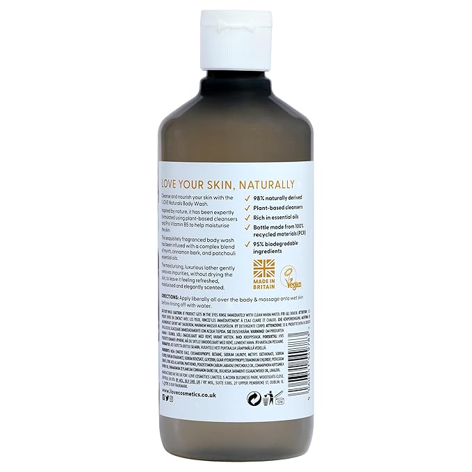I LOVE Naturals Tonka Bean and Myrrh Body Wash - Moisturizing Body Wash - Infused with Essential Oils - Plant-Based Body Cleanser - 16.9 oz