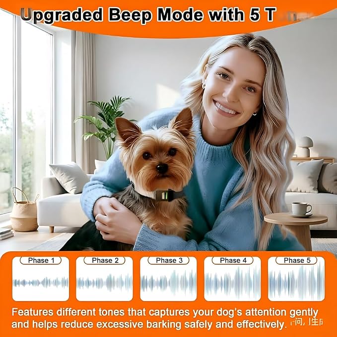 Bark Collar, Dog Bark Collar, Training Bark Collar | 5-60LBS Small & Medium Dogs, IP67 Waterproof, Rechargeable Anti Barking Collar with 3Modes, 5 Beep&7 Level Sensitivity Black
