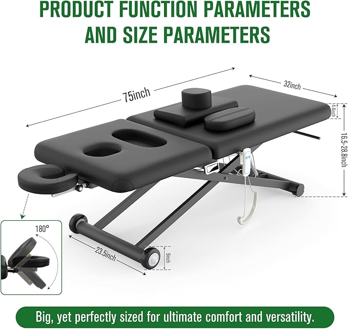 pouseayar Heavy Duty Electric Massage Table, Electric Lift Motor and Manual Backrest Adjustable for Treatment/Medical Spa/Facial Bed/Beauty Bed and More - 31.5 Wide x 75 Long - Black