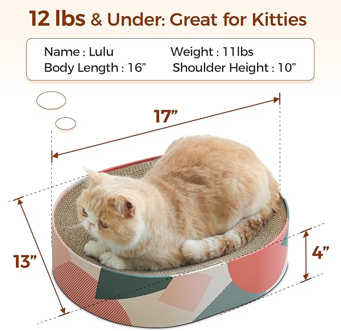 ComSaf Cat Scratcher Bed 17 x 13 in, Oval Cardboard Scratch Pad for Cats | Cat Scratching Board, Corrugated Cardboard, Shallow Bowl Shape, Furniture Protection, Indoor Cat Lounger, Claw Care
