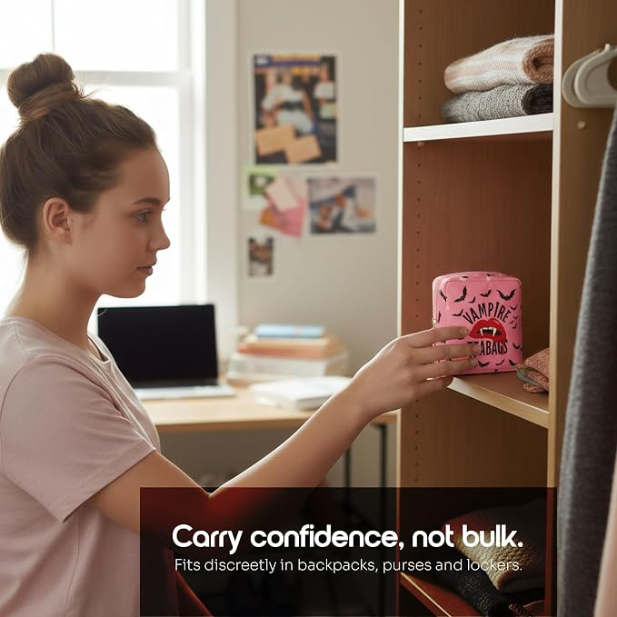 Period Pouch – Compact, Stylish, Discreet Period Bag For School with Waterproof Lining Fits Pads & Tampons, Cute Pad Bag for Teens, Travel, School, Girls Period Kit