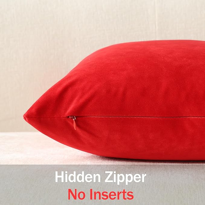 Throw Pillow Covers 22x22 Christmas Red: Pack of 2 Cozy Soft Velvet Square Modern Luxury Decorative Throw Pillow Cases for Sofa Couch Living Room Bed Home Decor