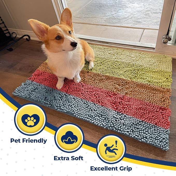 Muddy Mat® Super Absorbent Loop-Thread Chenille Dog Door Mat for Muddy Paws – Non-Slip, Machine Washable Indoor Entry Rug, Quick-Dry Pet Mat for Entryway – Candy Stripes 19"x30"