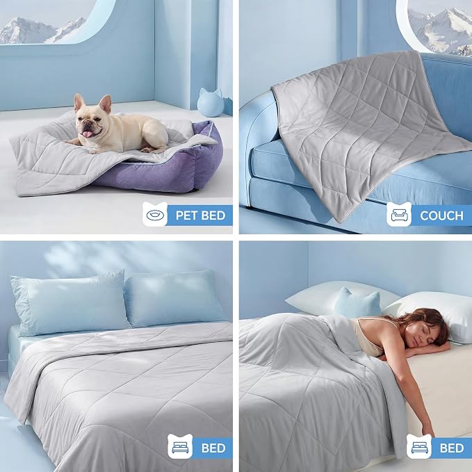 Luciphia Silky Cooling Dog Blanket Q-MAX>0.4 Throw Cat Mat Light Grey,29x40 | Pet calming summer self-cooling breathble puppy cat bed; machine wash cold; protects furniture from pet hair and claws.