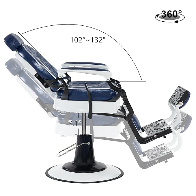 BarberPub Heavy Duty Metal Vintage Barber Chair All Purpose Professional Hydraulic Reclining Salon Beauty Spa Chair Styling Equipment 8730 (Blue)