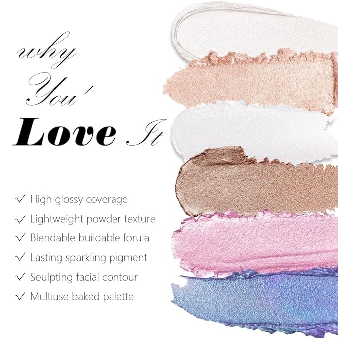 Smoky Cool Purple Blue Sparkle Glitter Shimmer Highlighter Makeup Palette for Women,Blue Buttery Creamy Powder Highlighter Eyeshadow Palette Vegan,Built-in Mirror & Brush – Girls Christmas Gift