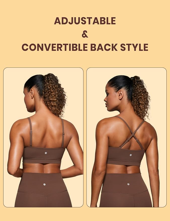CRZ YOGA Butterluxe Womens Adjustable Spaghetti Thin Strap Sports Bra - Padded Wireless Square Neck Workout Yoga Clothes