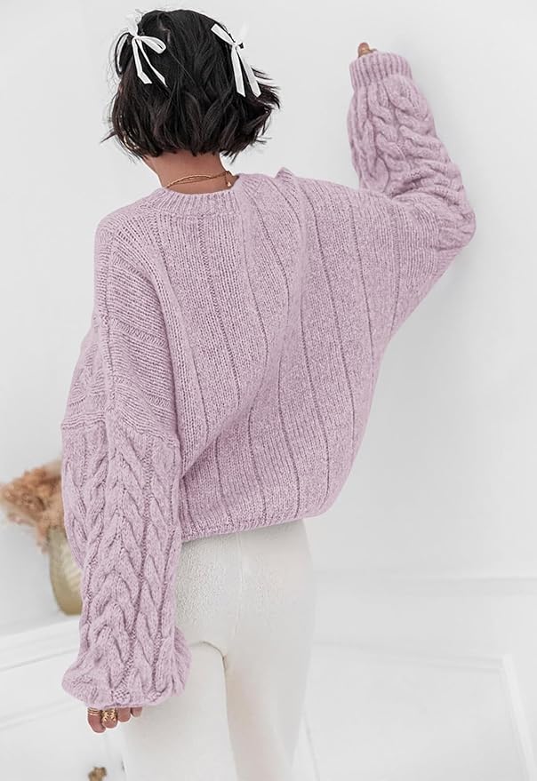 PRETTYGARDEN Womens Sweaters Spring 2026 Cable Knit Long Sleeve Crewneck Oversized Sweater Chunky Pullover Loose Outfits