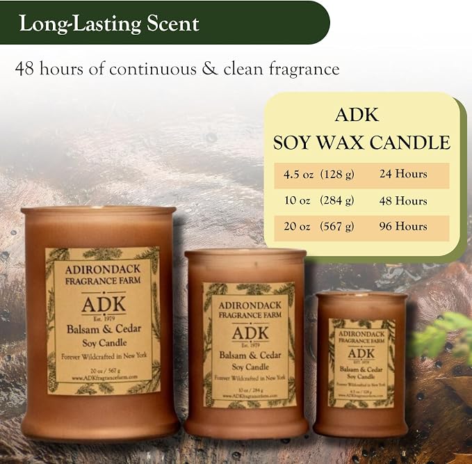 Adirondack Fragrance & Flavor Farm Balsam & Cedar Scented Candle 10 Oz | Proudly Poured in The USA, Natural Aromatherapy Wax for Relaxation, Home Décor, Kitchen, Gift and Living Spaces