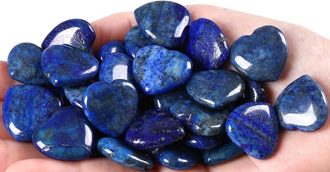 QINJIEJIE 20PCS Lapis Lazuli Heart Stones Crystals Bulk Love Shaped Worry Stone Heart Rock Pocket Gemstones Polished Palm Gems Crystal Reiki Balancing Wholesale Cute Stone Decor Gift