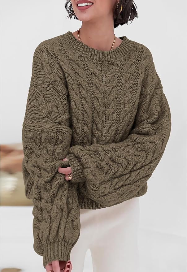 PRETTYGARDEN Womens Sweaters Spring 2026 Cable Knit Long Sleeve Crewneck Oversized Sweater Chunky Pullover Loose Outfits