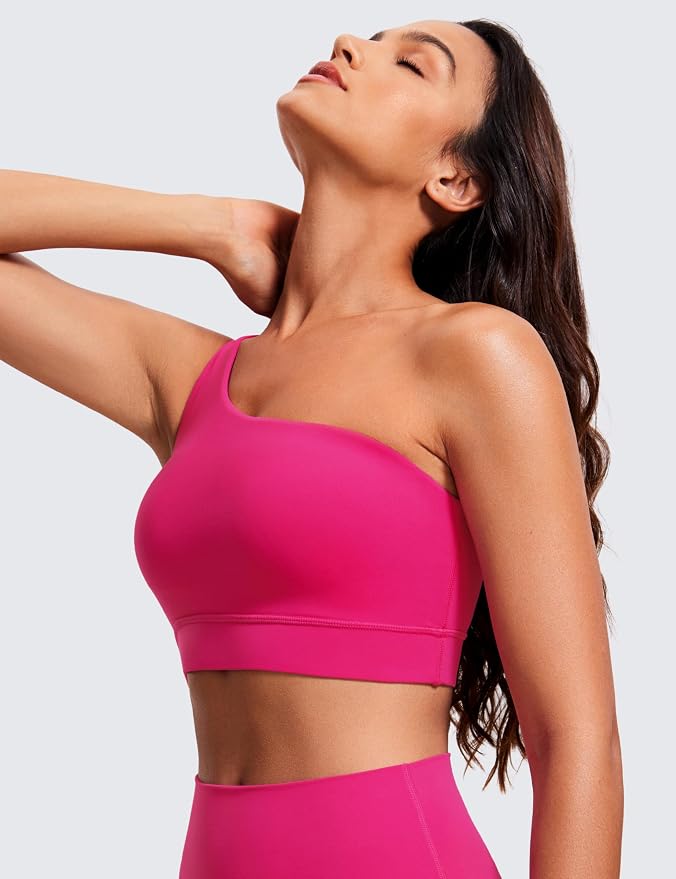 CRZ YOGA Butterluxe One Shoulder Sports Bras for Women - Sleeveless One Strap Low Impact Asymmetrical Workout Yoga Tops