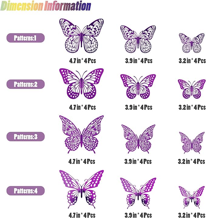 SAOROPEB 3D Butterfly Wall Decor 48 Pcs Purple Butterfly Decorations | 4 Styles 3 Sizes, Birthday Decorations Butterfly Party Decorations Cake Decorations, Removable Stickers