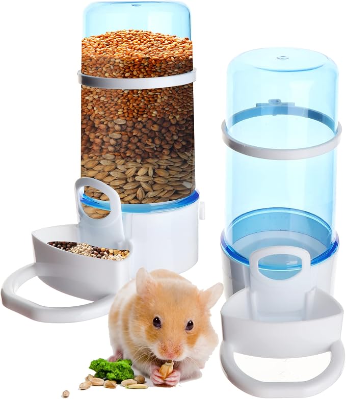 2 Packs Pet Feeder and Waterer, Self Dispensing Automatic Hamster Feeder, Food and Water Dispenser Set,Small Animal Dog Cat Pet Food Bowl, for Dogs Cats Pets Animals, 16x14cm, Blue (Blue)