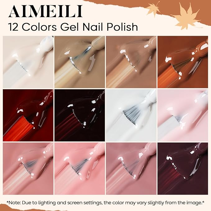 AIMEILI Gel Nail Polish Set 12 Colors Hema Free Classics White Nude Brown Polish Kit Soak off U V Led Nail Art Manicure Fall Winter - Kit 41