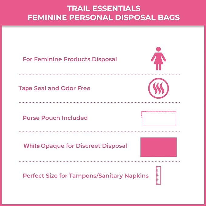 Feminine Personal Disposal Seal Bags- 100 White Opaque Seal Bags for Sanitary, Discreet Disposal for Tampons, Pads, and Liners (Black)