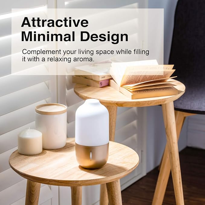 Design Accents Diffuser for Essential Oils - Ultrasonic Aroma Diffuser with 2 in 1 100ml and 500ml Dual Capacity, Matte Gold
