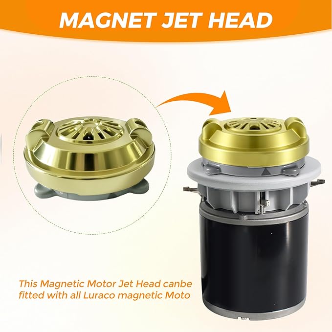 Universal for Pipeless Magnetic Jet Head Motor for LURACO Jet Motor Pedicure spa Chair Part Magnetic Head BF-004 Pedicure spa Tubs Includes Propeller and Cap Gold
