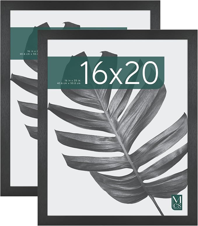 MCS Studio Gallery 16x20 Poster Frame Black Woodgrain Engineered Wood, Vertical & Horizontal Wall Hanging Large Picture Frame for Photos, Posters & Art Prints (2-Pack)