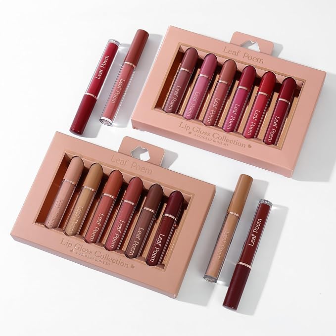 Lip Gloss Set with Glossy and Soft Brush Non-Sticky Moisturizing Lipgloss for Women Lip Makeup Collection (6 Pcs A)