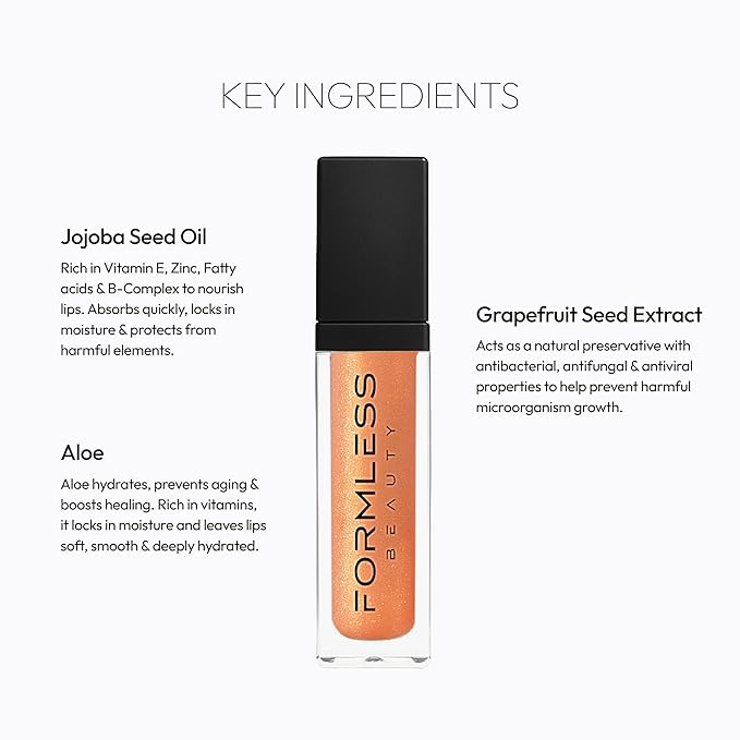Formless Beauty by Jenny McCarthy – Majestic Peach Lip Gloss (Peach Gold Glitter) – Clean, Hydrating, Non-Toxic, Vegan Shine