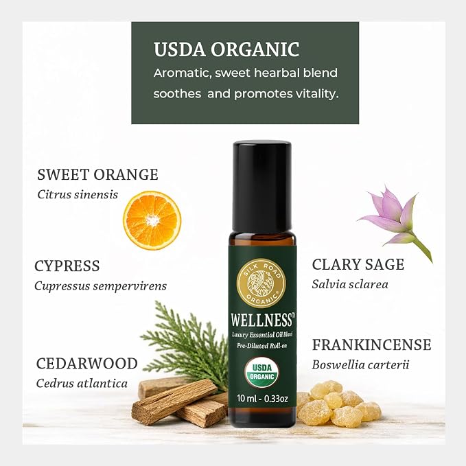 Silk Road Organic Wellness Essential Oil Vitality Blend Roll On for Overall Health, Immunity, Balance, Achy Joints & Muscles – USDA Certified Aromatherpy, 10ml Roller