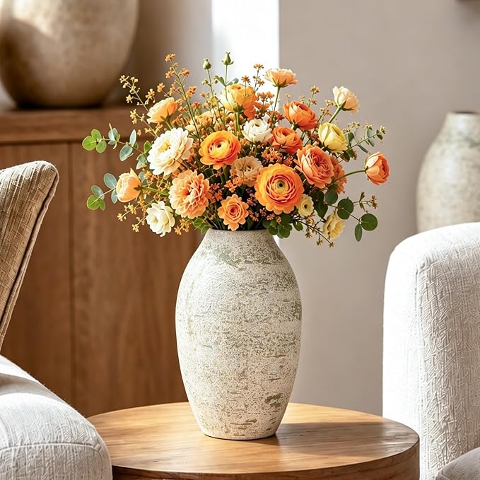 Cream Ceramic Flower Vase Speckled Bubble Glaze Home Decor | 7.08 Inch Rustic Table Vase, Decorative Ornament for Living Room,Office,Wedding,Birthday