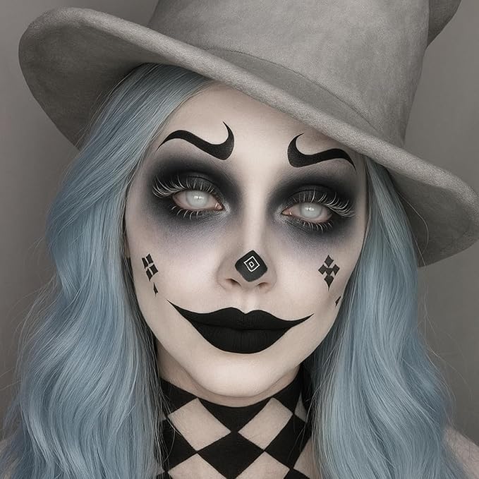 White Black Grey Skeleton Makeup Face Body Paint, Skull Face Painting Kit with Painting Brushes for Halloween, Water Based Face Paints for Goth Ghoul Clown Wolf & Statue SFX Cosplay Stage Make-Up