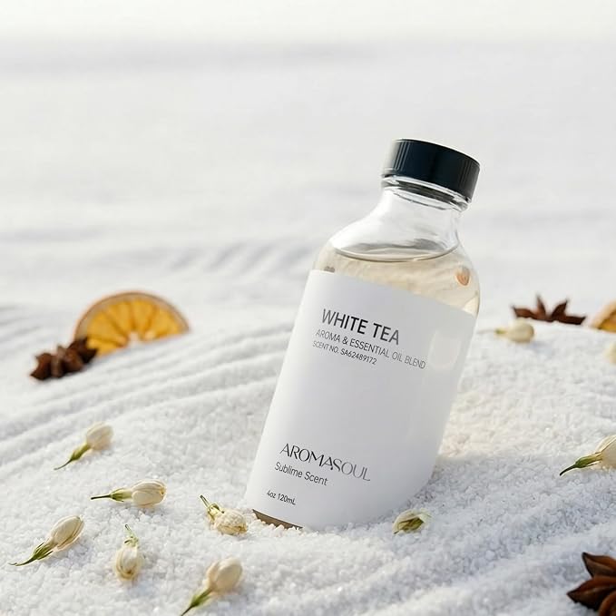 AROMASOUL Hotel Diffuser Oil Inspired by The White Tea Scent - Premium Fragrance Oil No. SA62489172 for Ultrasonic and Waterless Diffusers - 120 mL, 4 fl oz