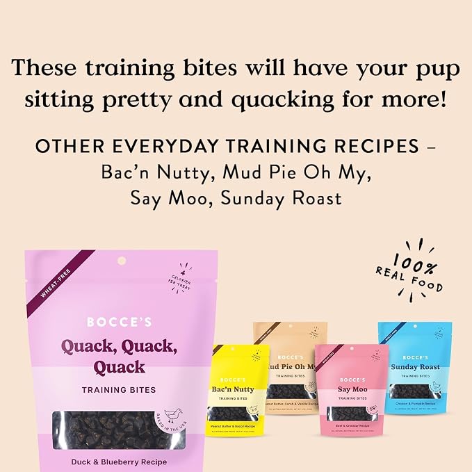 Bocce's Bakery Quack Quack Quack Flavor Dog Training Treats Bundle (2 Pack) | Duck & Blueberry Flavor Oven Baked, Wheat-Free Everyday Dog Treat Cookies - Made with Real, Limited Ingredients in The USA