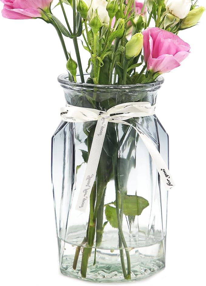 Glass Vase, Geometric Faceted Design Flower Vase for Weddings, Events, Decorating, Arrangements, Office, or Home Decor