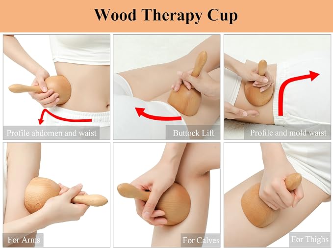 Komogir Handhleld Wooden Massage Cup Wood Therapy Massage Tool Body Sculpting Tools for Maderoterapia,Lympahtic Drainage,Anti-Cellulite,Muscle Pain Relief