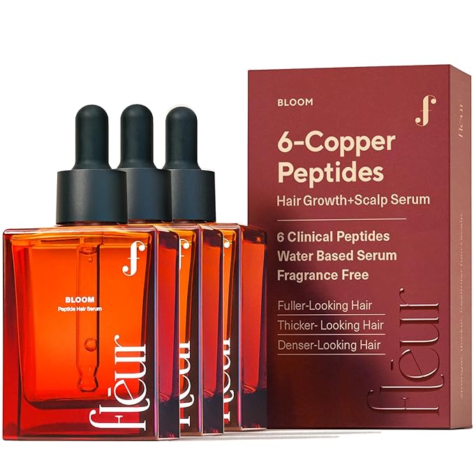 Bloom Clinically Proven Copper GHK-CU Peptide Hair Serum for Hair Growth - Non-Greasy & Lightweight Advanced Multi Copper Peptides for Thinning Hair - Made in USA - 3-Pack for 3 Months Supply