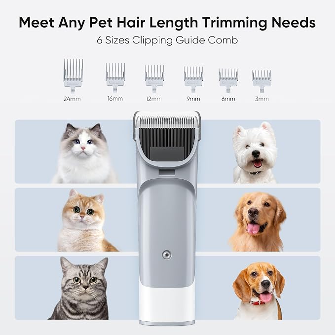NEWBULIG Pet Grooming Vacuum Kit for Cats and Dogs, 2.5L Dust Cup | 3 Suction Modes and 5 Groomer Tools, Low Noise for Cats, Dogs Other Animals Hair Trimmer, White