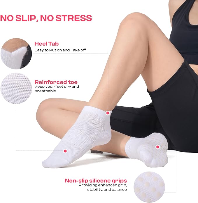COOLMATE Pilates Socks with Grips for Women, Yoga Socks, Crew Non Slip Women for Barre, Pilates Gifts for Women
