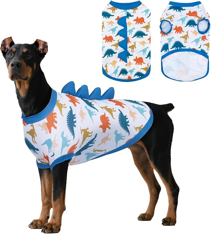 UPF 50+ Sun Protection Dog Shirt - Sleeveless Cooling Vest for Large Dogs Boy, Quick-Dry Pet T-Shirt with Funny Dinosaur Horns, UV Protective Breathable Dog Clothes U-COSBX02XXL