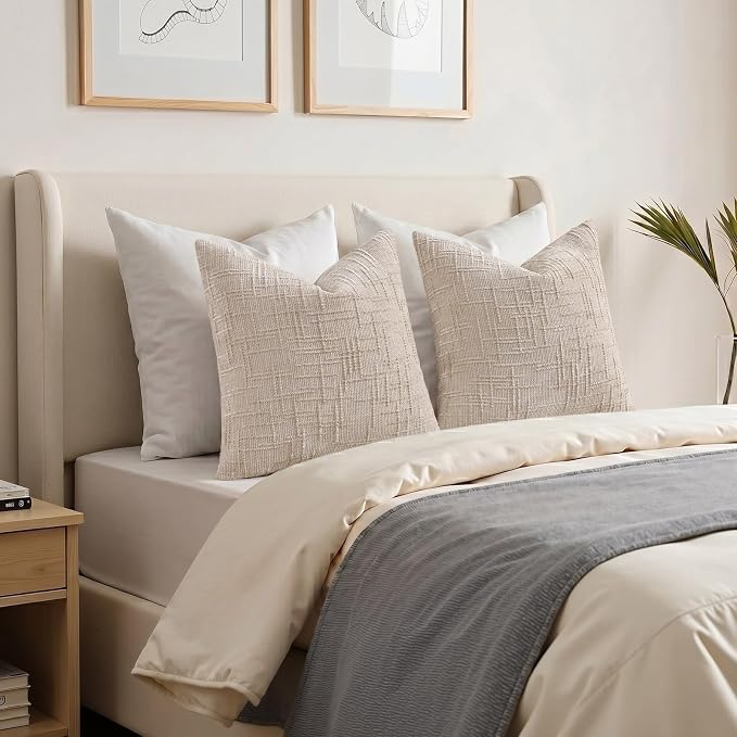decorUhome Textured Chenille Throw Pillow Covers 12x20 Set of 2 Ivory | Fall Modern Farmhouse Soft Cozy Slubby Couch Pillow Cases Boho Decorative Pillow Cases for Bed Sofa Living Room Home Decor