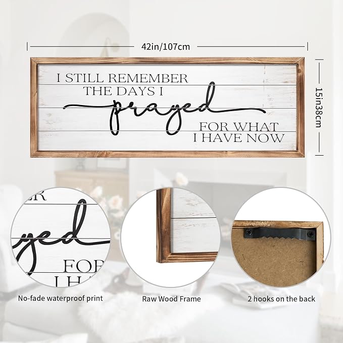 Large Wall Art - "I Still Remember The Days I Prayed for What I Have Now" - Inspiring Farmhouse Wall Decor for Bedroom, Above Bed Wall Decor, Living Room, or Dining Room Display, Rustic Bedroom Wall Art for Home Decor 42x15 inch