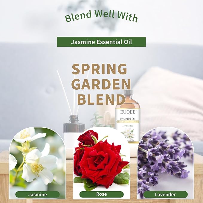 EUQEE Jasmine Essential Oil 118ml Premium Jasmine Oil for Aromatherapy, Diffuser, DIY Soap, Candle Making - 4Fl Oz