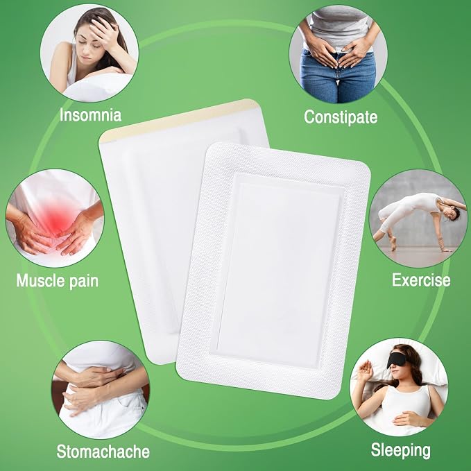 Geiserailie 50 Pcs Castor Oil Pack Wrap Bulk Disposable Leak Proof Organic Cotton Castor Oil Patches Self Adhesive Pads for Belly Waist Stomach Knee Back Neck Arm(7.9 x 5.5 Inches)