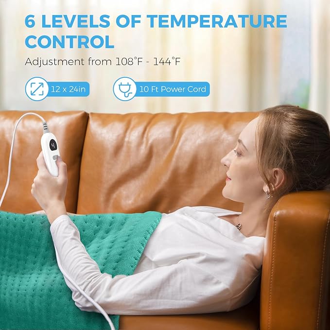 NOWWISH Heating Pad for Back, Period Cramps, Neck, Shoulder, Knee, 12x24 Inches Electric Throw with 6 Heat Settings, Timer and Auto Shut Off, Machine Washable, Birthday Gifts for Women, Green
