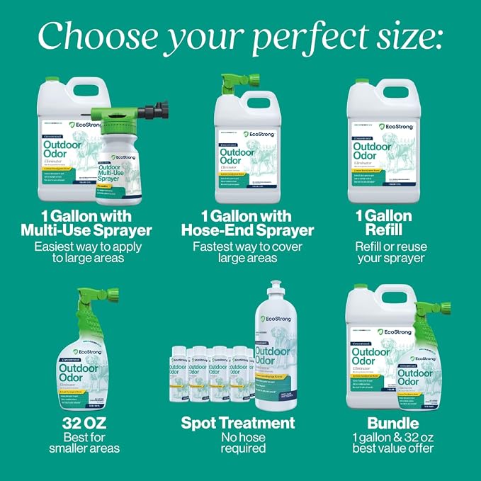 Eco Strong Outdoor Odor Eliminator Outside Dog Urine Enzyme Cleaner Powerful Pet, Cat, Animal Scent Deodorizer | Professional Strength for Yard, Turf, Kennels, Patios, Decks (128 OZ) (Pack of 4)