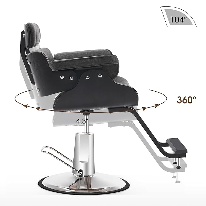 BarberPub Bend Wooden Salon Chair Hydraulic Chair Hair Cutting Beauty Spa Styling Equipment 8261(Dark Grey)