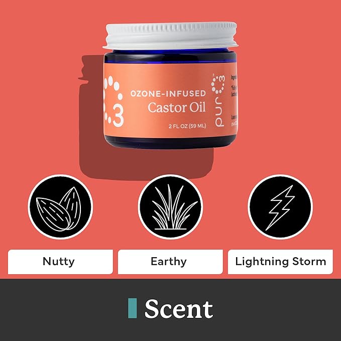 PurO3 Ozonated Castor Oil – Pure, Natural, Organic Skincare for Face & Body – Oxygenated Healing Lotion, Moisturizer & Beauty Cream in a Glass Jar – O3 Therapy Salve, 2 oz