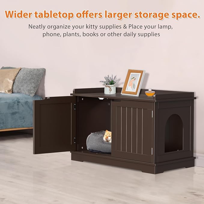 Pet Republic Hidden Cat Litter Box Enclosure - Cat Litter Box Furniture Table Nightstand (Coffee)
